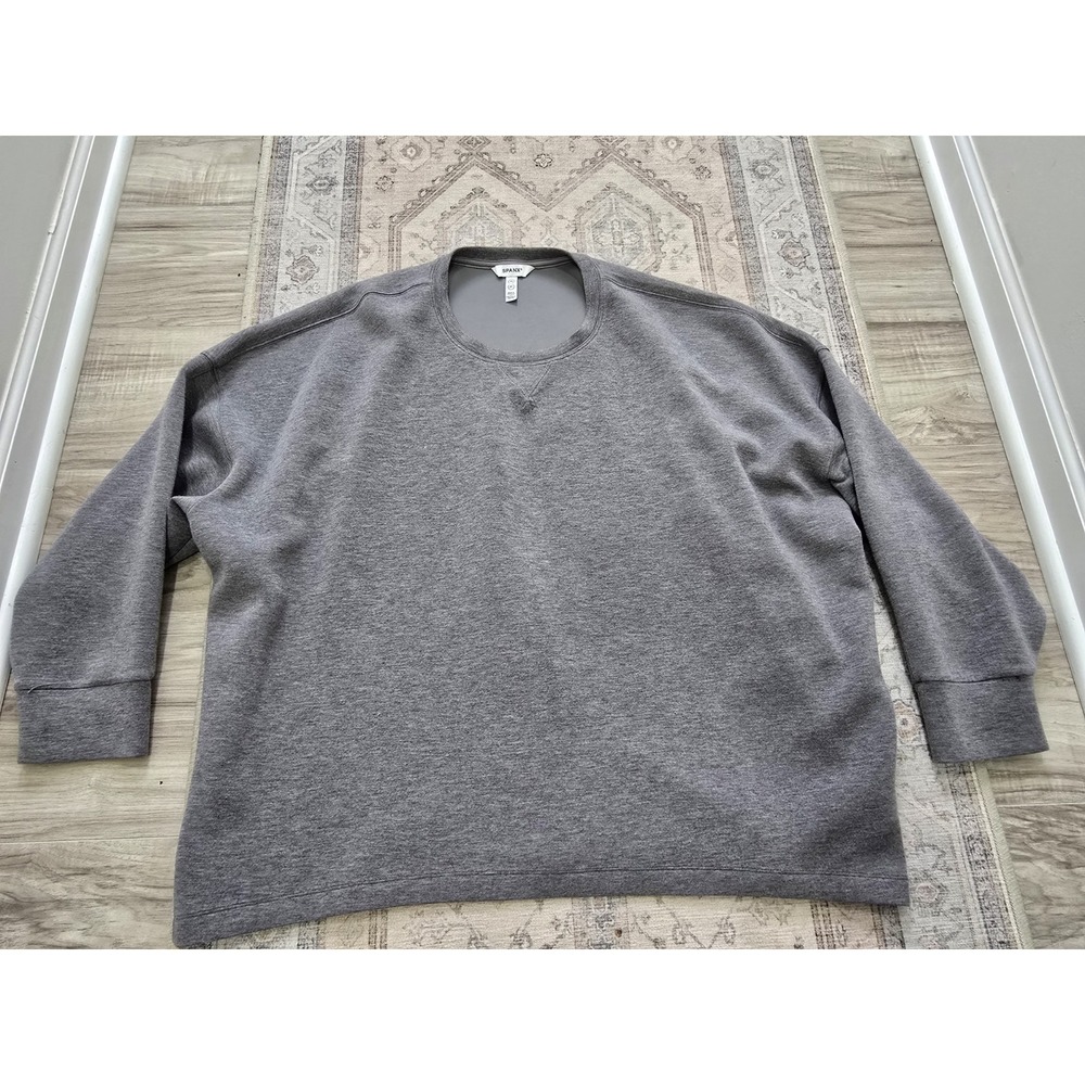 Spanx Womens Crewneck Pullover Sweatshirt Light Grey Heather 3X 3T
